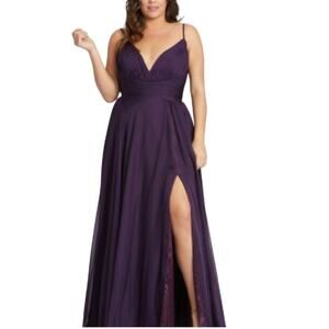 NWT Mac Duggal Formal Dress Gown Full Length Chiffon 67214F Aubergine 16W